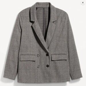 Old Navy Double-Breasted Textured Plaid Blazer in Gray Size Large